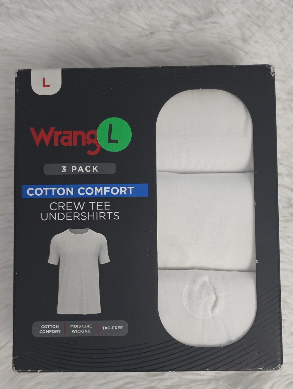 Wrangler Cotton Comfort White Crew Tee Undershirts - 3 Pack, Size Large, NEW